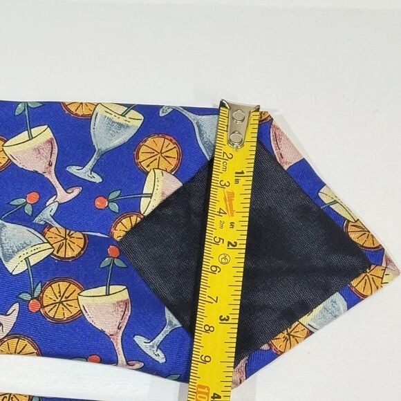 Kenneth Gordon Tie Silk Cocktail Martini Drinks Print Blue Wide 4” Italy Vintage - Picture 9 of 10